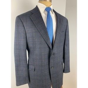 COLUMBO Cashmere Mink Gray Plaid Blazer Sportscoat Jacket 46 R Saks 5th Ave